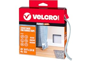 VELCRO Brand Sticky Back for Fabrics, 10 Ft Bulk Roll No Sew Tape with Adhesive, Cut Strips to Length Permanent Bond to Clothing for Hemming Replace Zippers and Snaps, White