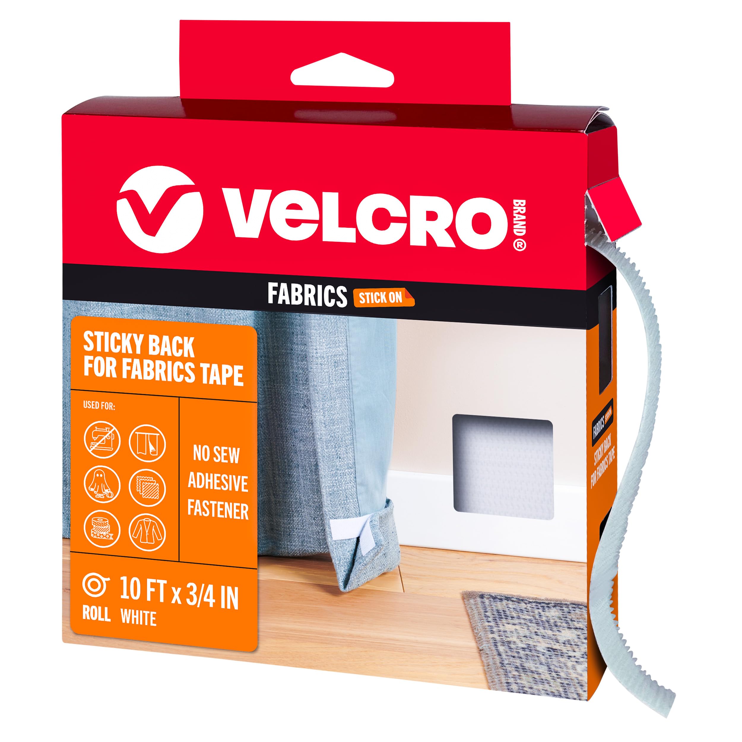 Photo 1 of VELCRO Brand Sticky Back for Fabrics, 10 Ft Bulk Roll No Sew Tape with Adhesive, Cut Strips to Length Permanent Bond to Clothing for Hemming Replace Zippers and Snaps, White