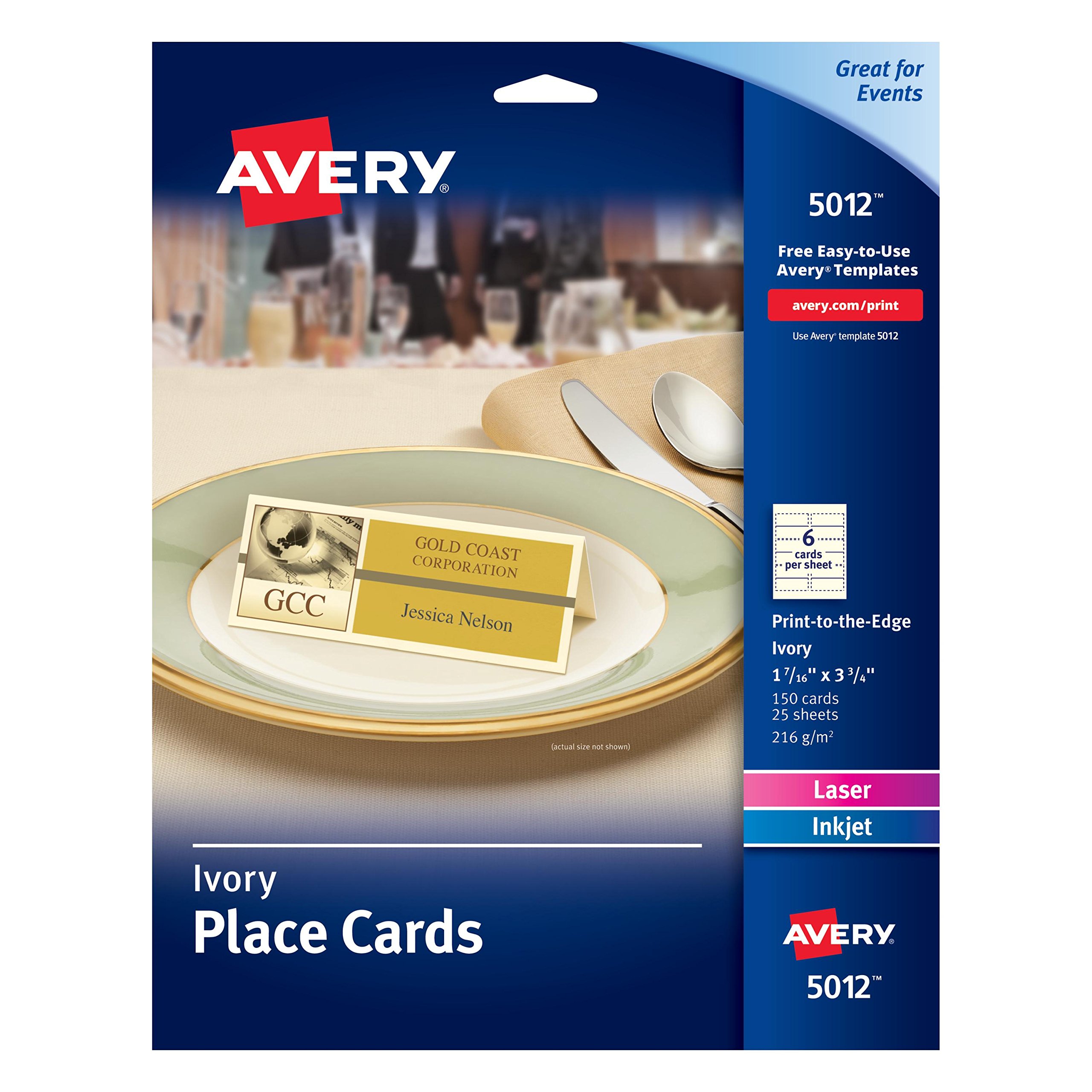Avery Ivory Place Cards Laser/Inkjet Printers 1-7/16"X3-3/4" Pack Of 150 (5012) 15