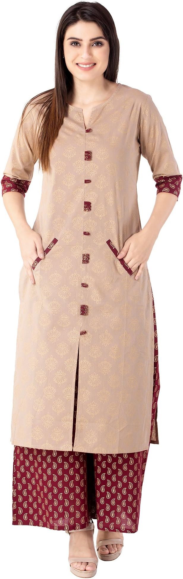 KHUSHAL Women's Cotton Kurta With Palazzo Set