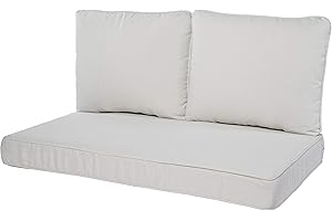 Quality Outdoor Living 29-LN46LV 29-LN02LV Loveseat Cushion, 46x26, Linen, 3 Piece Set