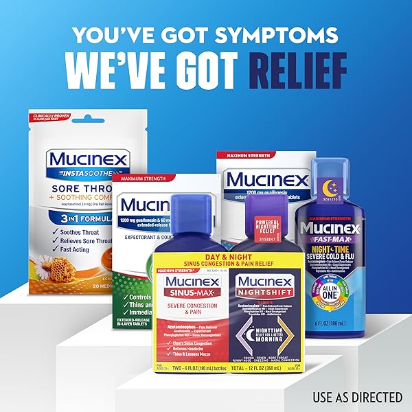 MUCINEX MAXIMUM STRENGTH SINUS-MAX SEVERE CONGESTION & PAIN + NIGHTSHIFT SINUS LIQUID, COLD AND FLU MEDICINE FOR ADULTS, OVER-THE-COUNTER MEDICATION FOR MULTI-SYMPTOM RELIEF, 2X6 FL OZ