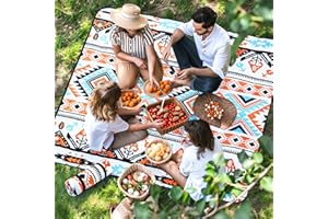 OUTTERRA Picnic Blanket 80''x80'' Extra Large Outdoor Blanket, Waterproof Beach Blankets, Foldable Picnic Mat for Camping, Grass, Park, Travel - TribalOrange