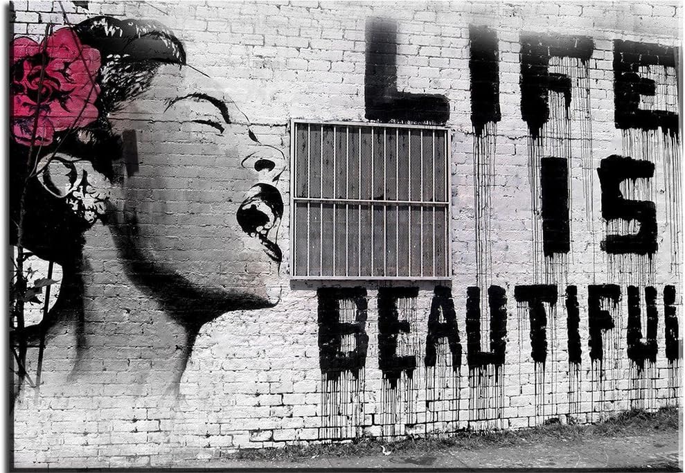 SCPmartsUS Life is Beautiful by Banksy The Classic Arts Reproduction, Art Giclee Print Canvas Wall Decor Art Print on Canvas, Stretched Gallery Wrapped, 12" Inch X 16" Inch