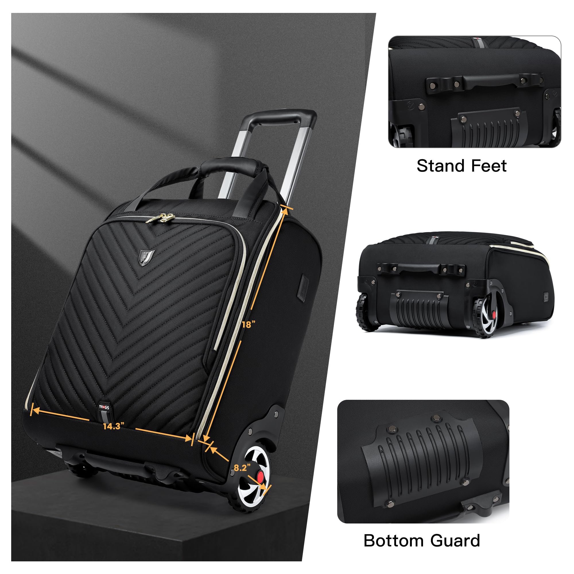 RUCYEN Carry-On Underseat Luggage with Wheels,18 inch Carry-on Luggage for Airlines,Underseat Lightweight Suitcase for Women,Softside Overnight Luggage for Business Travel