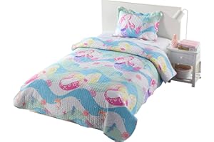 MarCielo 2/3 Pcs Kids Bedspread Quilts Set Throw Blanket for Teens Boys Girls Bed Printed Bedding Coverlet Mermaid Quilt Comforter Set A94 (Twin)