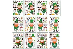 BBPOOL 24 Sheets St. Patrick's Day Stickers Make a Face Leprechauns Stickers for Kids Irish Shamrock Sticker Sheet for St. Patrick's Day Party Favors Girls Children Birthday Exchange Gifts