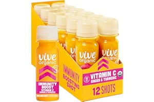Vive Organic Vitamin C + Immune Support Shot, Cold-Pressed Turmeric, Ginger & Acerola Cherry, Gluten Free, Vegan, Immunity Boost Vitamin C, 2 Fl Oz (Pack of 12)