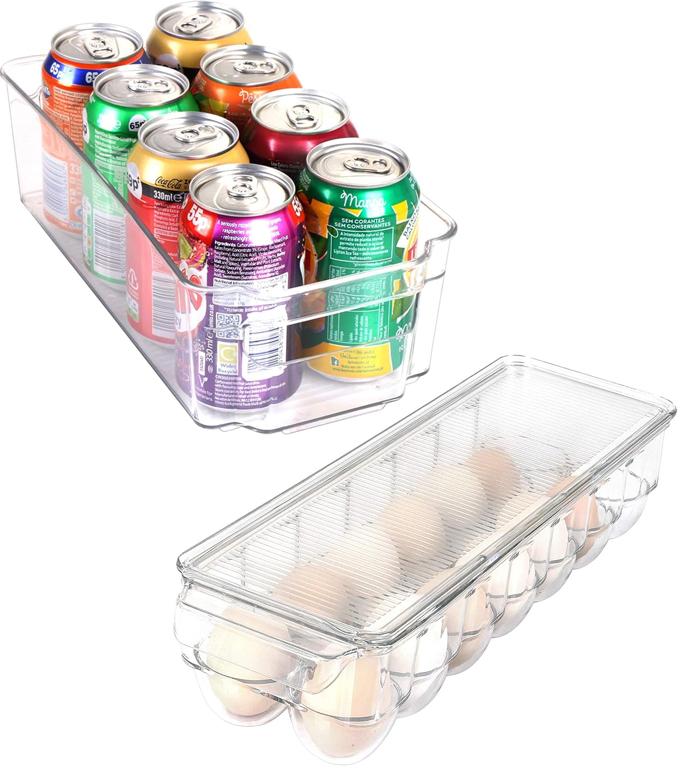 Set of 6 Pantry Organizers-Includes 6 Organizers (5 Drawers & 1 Egg Holding Tray)-Organizers for Freezers, Countertops and Cabinets-BPA Clear Plastic Pantry Storage Racks -