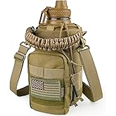 DEFUNX Half Gallon Water Bottle with Sleeve - 64 Oz Insulated Water Jug with Handle - Green Stainless Steel Sports Water Bottle for Gym Workout Hiking Tactical Bottle Holder with Pouch Khaki