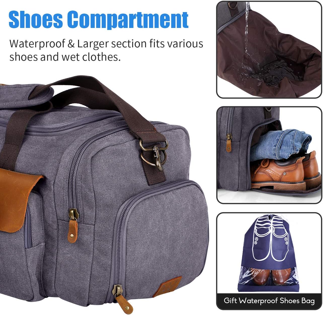 wowbox duffle bag weekender bag for men genuine leather canvas travel overnight