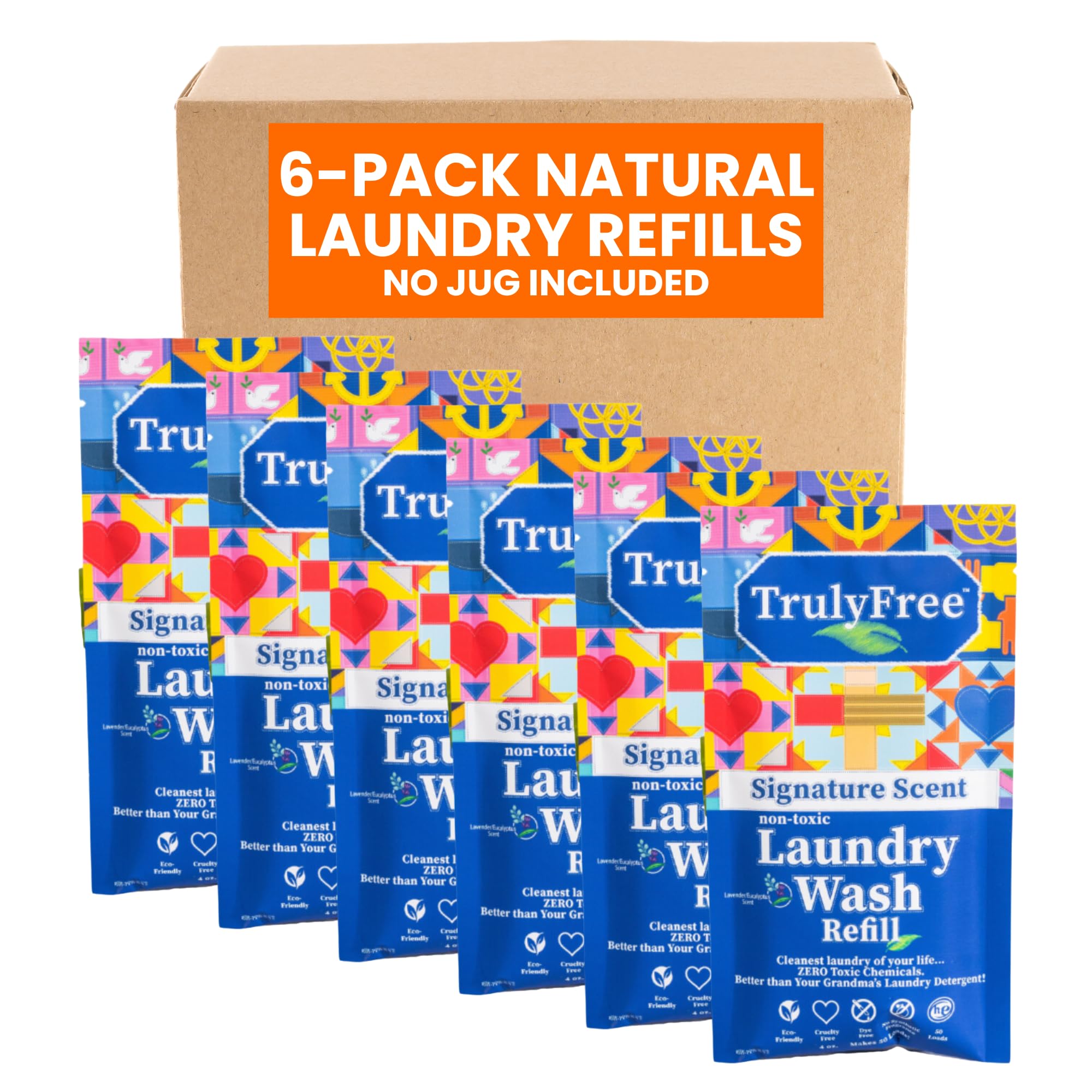 Photo 1 of Truly Free Laundry Detergent for Sensitive Skin | Gentle & Safe for Baby Clothes | Plant-Based | 6 Pack Refill Powder | Easy to Dissolve to Create a Liquid | Signature Scent (300 Loads)
