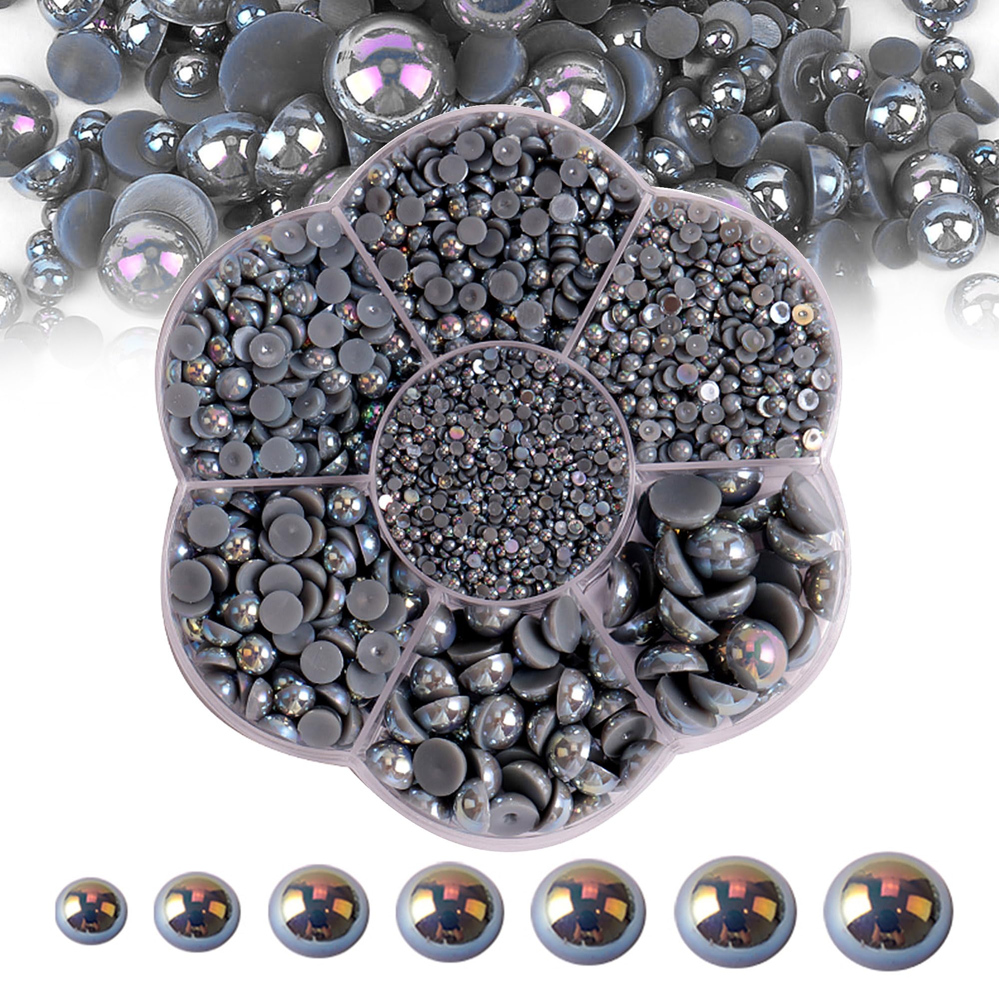Photo 1 of 5600PCS Half Round Pearls Flatback Imitation Pearls for Crafts,7 Sizes for DIY Nails Art Crafting,Jewelry Making, Shoes,Cup,Phone Decoration (27 Dark Gray AB)