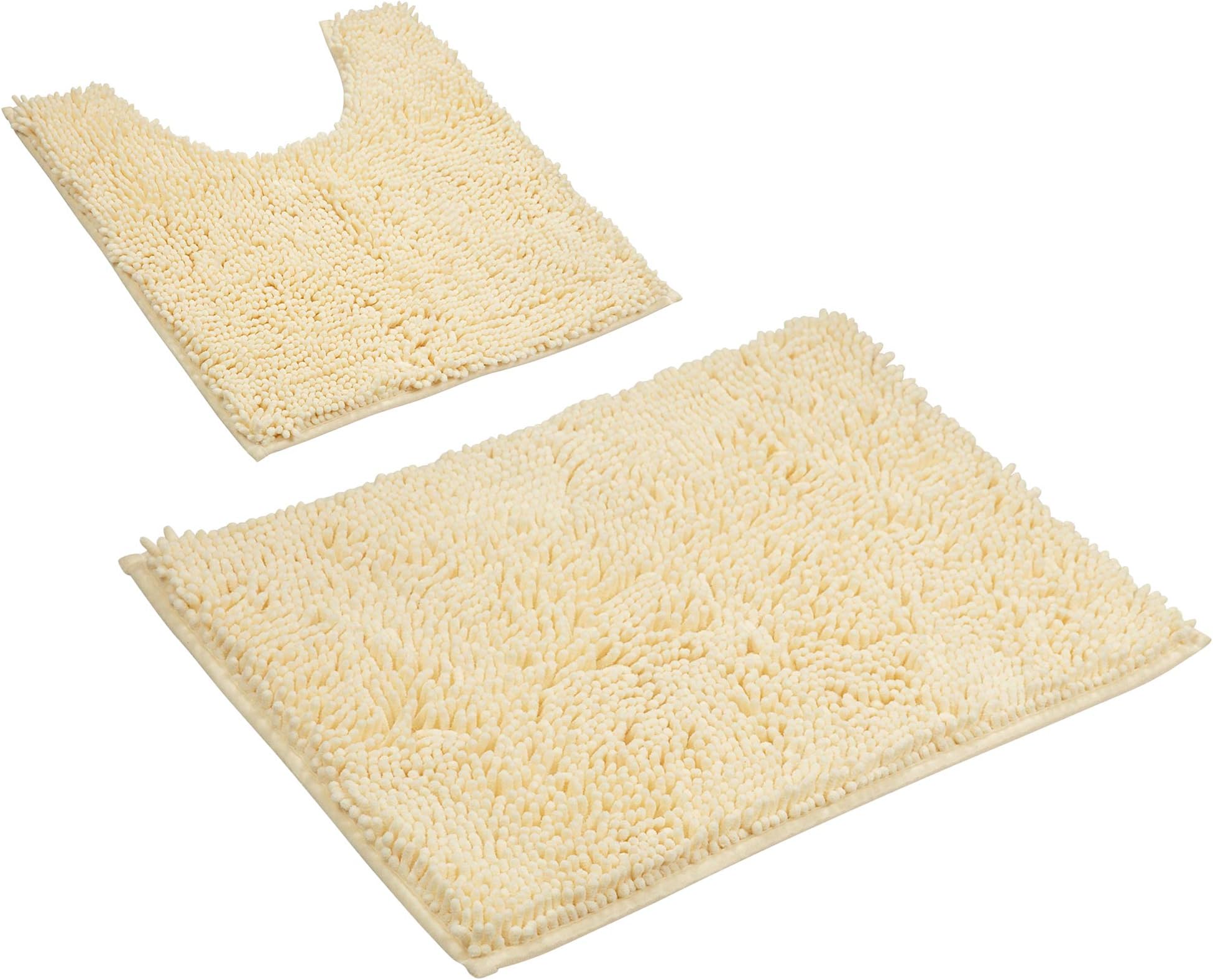 Bathroom Rugs by LuxUrux, Luxury Chenille 2-Piece Bath Mat Set, Soft Plush Bath Rug + U Shaped Toilet Mat.1'' Microfiber Shaggy Carpet, Super Absorbent Bath Mats. (Large, Cream)