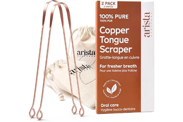 Arista Copper Tongue Scraper 2 Pack, Pure Copper Tongue Cleaner for Adults, Kids Tongue Scraper Copper, Tongue Scrapers for A