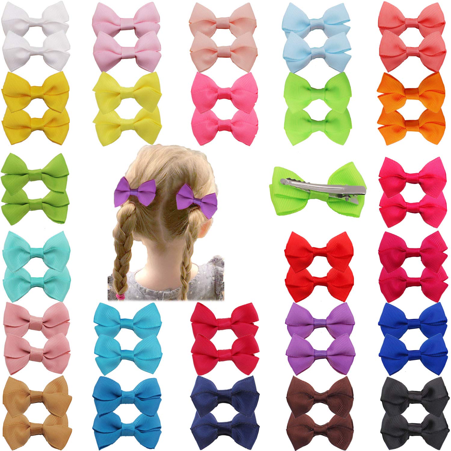 DeD 50 Pieces 2 Inch Mini Hair Bows Clips for Baby Girl Small Hair Bows for Girls Toddlers Kids In Pairs