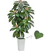 Artificial Loquat Tree 5FT Japanese Medlar Tropical Fruiting Plant Tall Artificial Plants Indoor-Loquat Tree Large Fruiting Silk Tree for Home Office Living Room Decor Indoor (White Tall Planter)