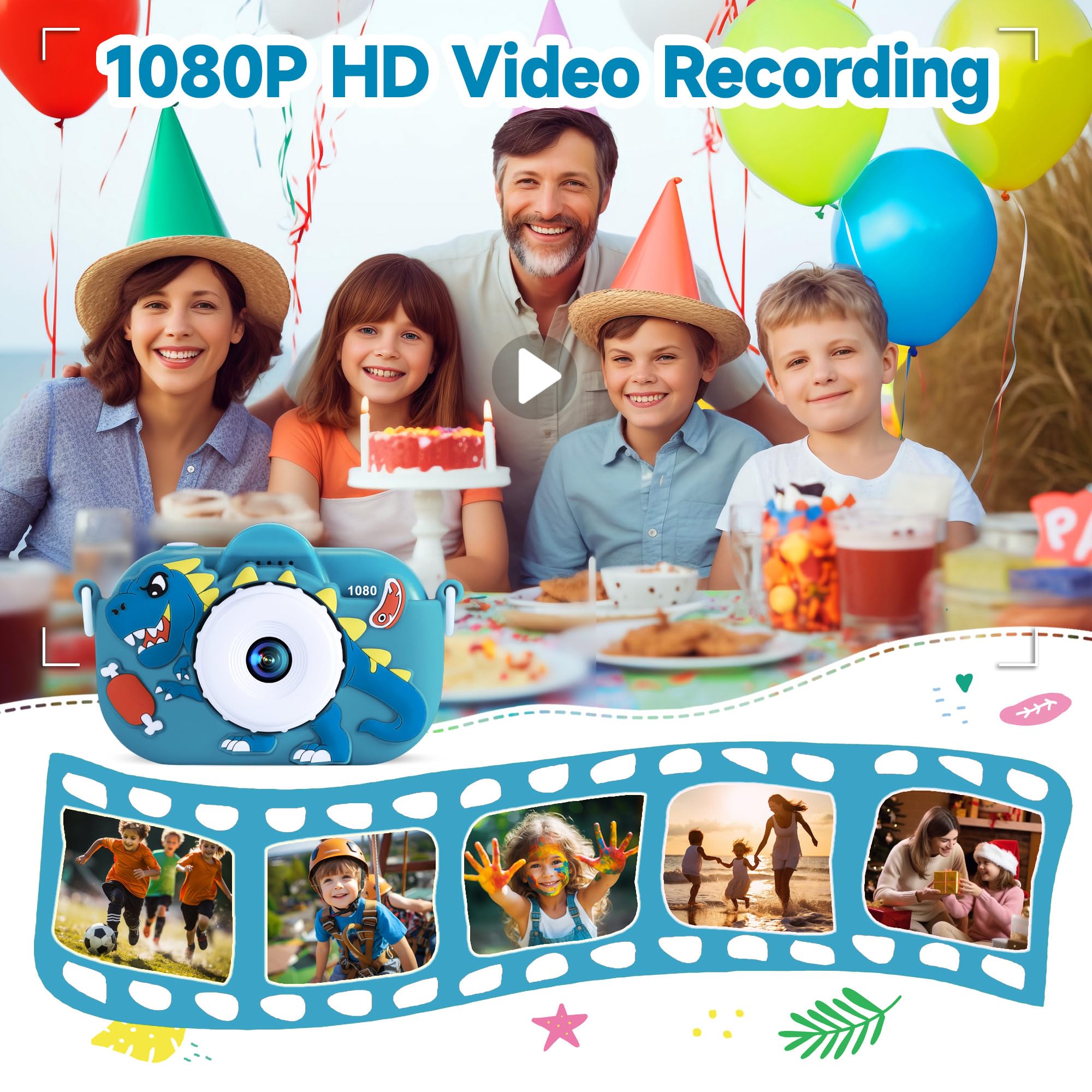 Kids Camera Toddler Toys for Boys Aged 3-9, 1080P Toddler Camera Christmas Birthday Gifts for Boys Ages 3 4 5 6 7 8 9, Digital Selfie Camera with Cute Protective Cover and 32GB SD Card