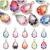 KitBeads Mixed Colors Gradient Water Drop Charms - Glass Transparent Rhinestone Charms for Jewelry Making Bulk