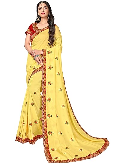 Womens Silk Blend Saree With Blouse Piece (c-luxury115_Yellow)