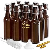 Nevlers Amber Swing Top Glass Bottles 16oz 12 Pack | Empty Beer Bottles for Home Brewing , Fermentation or General Storage | Resealable Flip Top Glass Bottle Set | Durable Kombucha Bottle Bottling Kit