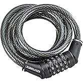 Kryptonite Resettable Combination Bike Lock Cable, 6ft x 12mm Steel | Braided steel security cable with protective vinyl coating; ideal for bicycles, scooters, gates, and outdoor equipment.