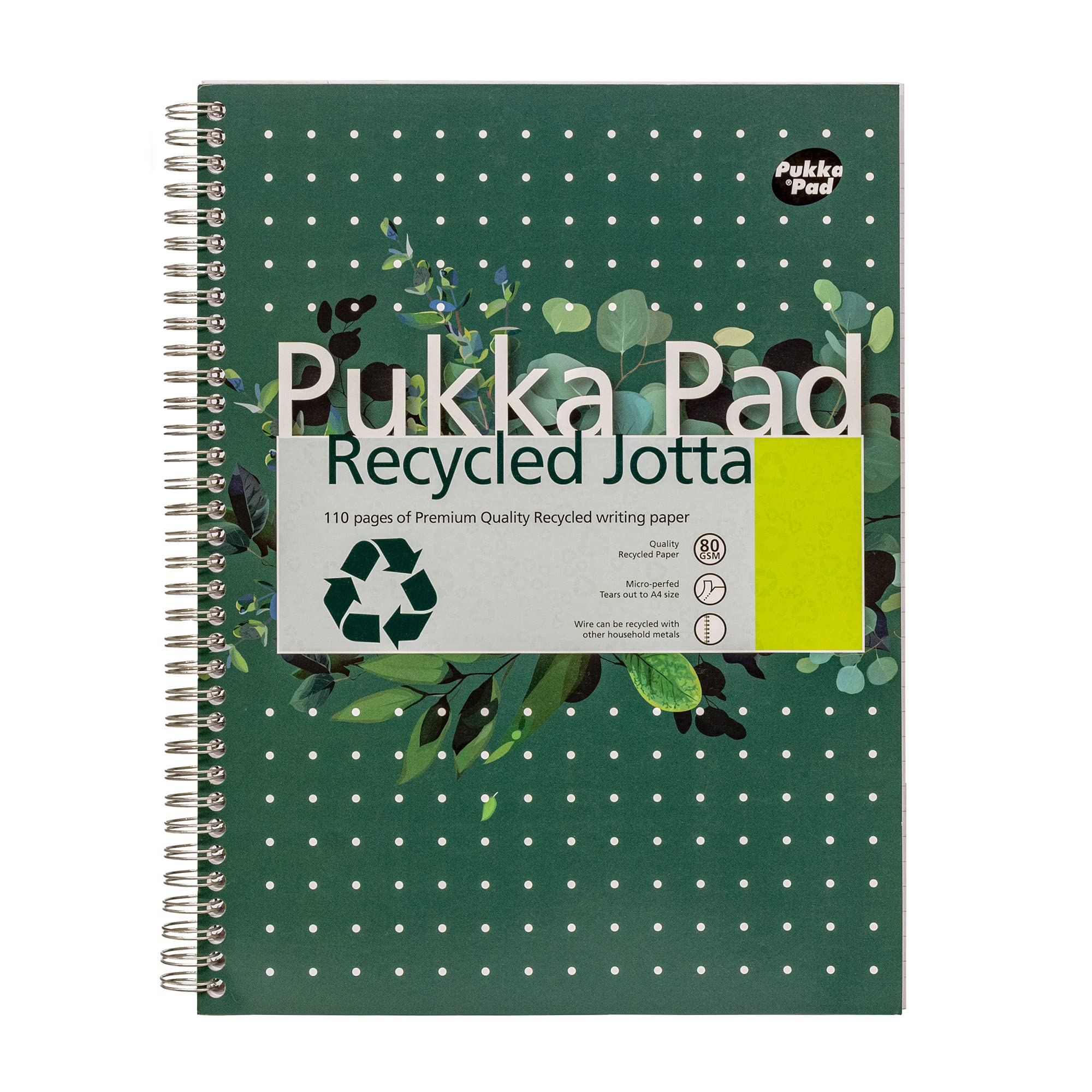 Pukka Pad, Recycled A4 Writing Pad – Pack of 3 Wirebound Notebooks with 110 Pages of 80GSM FSC Recycled Paper – 8mm Lines and Perforated Margins