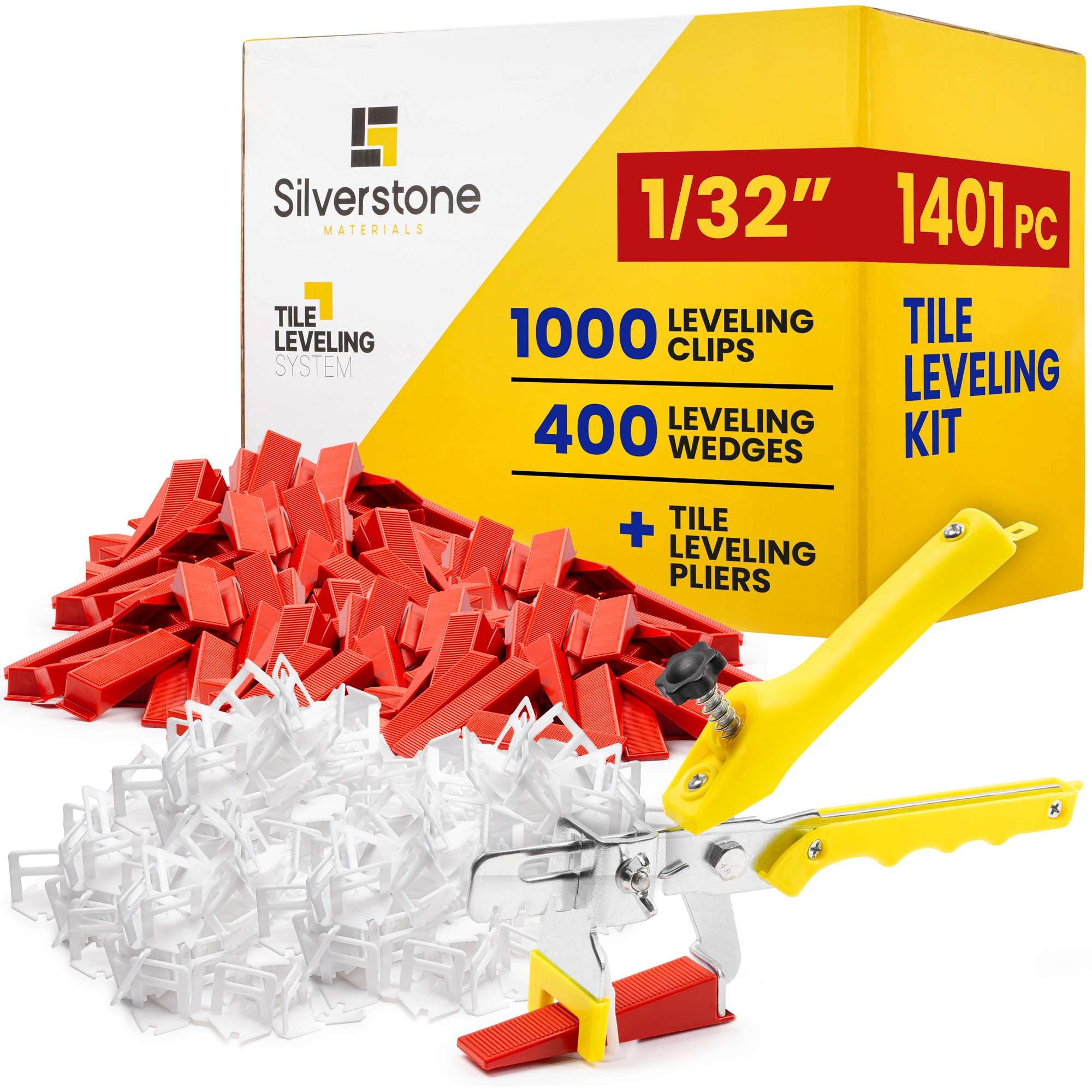Photo 1 of 1401 Pcs Tile Leveling System with 1/32" (1mm) Tile Spacers, Tile Wedges and Tile Leveling Clips - Saves Time for Perfect and Precise DIY Installation of Ceramic Tiles - With Leveler Tool (Pliers)