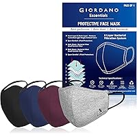 GIORDANO Cotton Anti Pollution 6 Layer Reusable Outdoor Face Mask (Black, Blue, Maroon and Grey) - Pack of 4