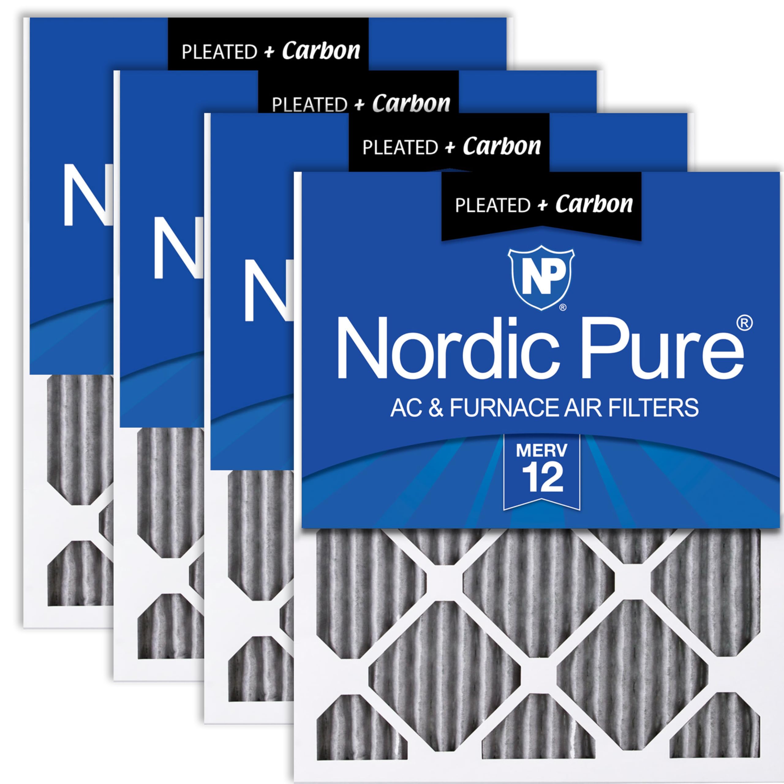 Nordic Pure 10x20x1 (Actual Size: 9 1/2 x 19 1/2 x 3/4) Furnace Air Filters MERV 12 Pleated Plus Carbon 4 Pack Image