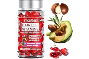 POEROES Hair Oil 50 Capsules - Hair Vitamins A C E Pro B5 - Hair Treatment Serum - Hair Serum for Frizzy and Damaged Hair - Argan & Avocado Oil - Leave in Conditioner for Women & Men