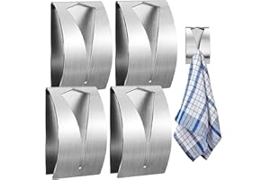 smilixin 4 PCS Self Adhesive Towel Hook,Kitchen Towel Holder Grabber,Stainless Steel Kitchen Dish Towel Holders,Wall Mount No