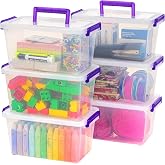 IRIS USA Storage Bins with Lids |Made in USA| 5 Qt - (6-Pack) - Clear | Built-In Handle Tote / Plastic Containers for Crafts, Art, Office &amp; Study Supplies / Interlocking Latches