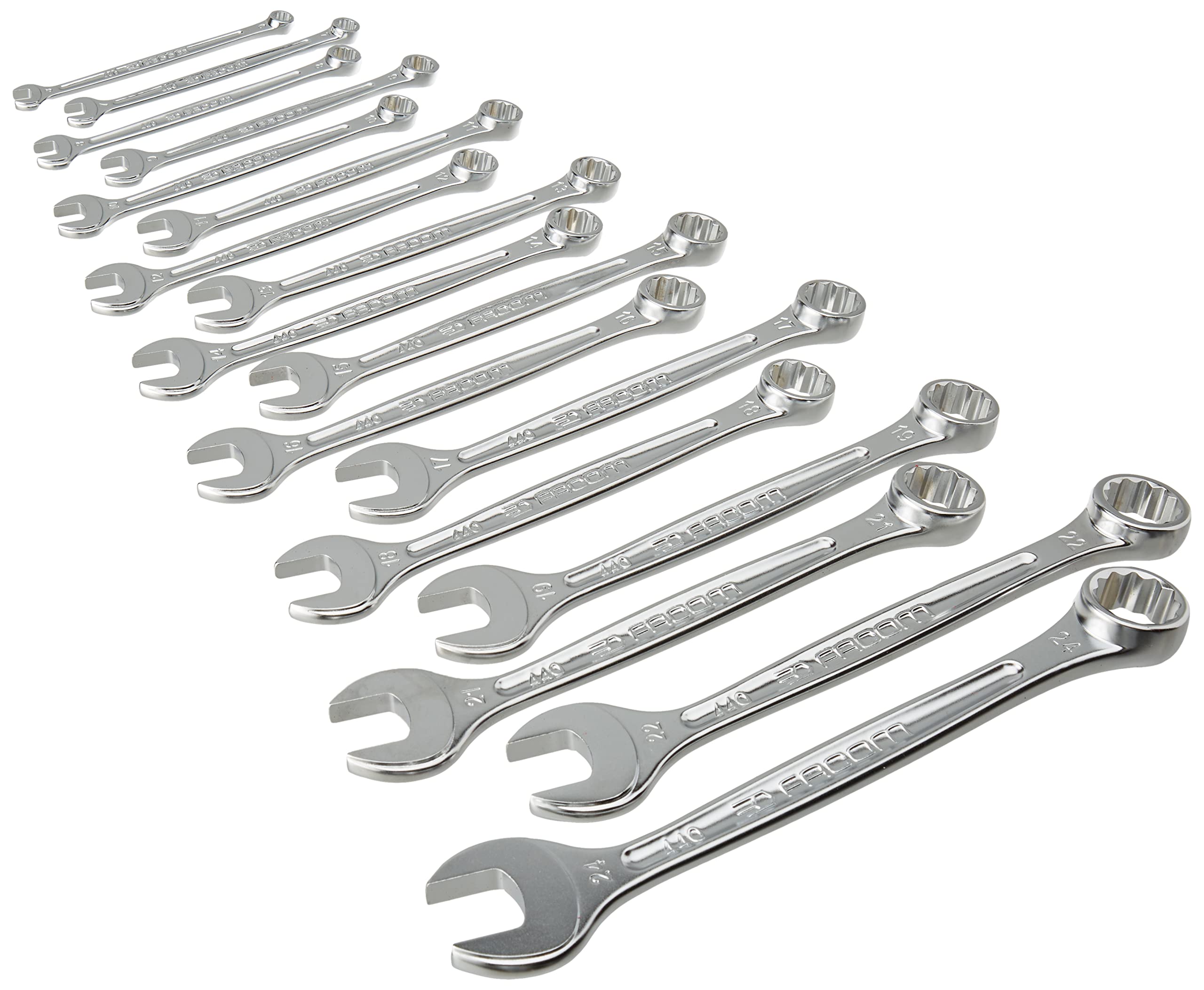 Facom 17 OGV® combination wrenches sizes 6 to 22 and 24 mm in foam tray