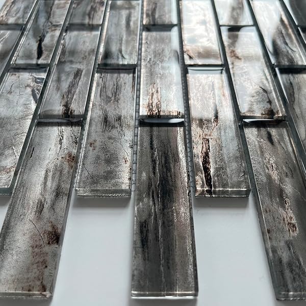 ARTEMURO PREMIUM 5-SHEETS CLASSIC WOOD GLASS BACKSPLASH TILE MOSAIC, INTERLOCKING BACK SPLASHES FOR KITCHEN, BATHROOM SHOWER, HOME WALL DECORATION