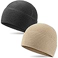 2 Pack Grid Fleece Beanie Watch Cap Waffle Beanie Tactical Army Military Skull Cap, All Weather Beanie