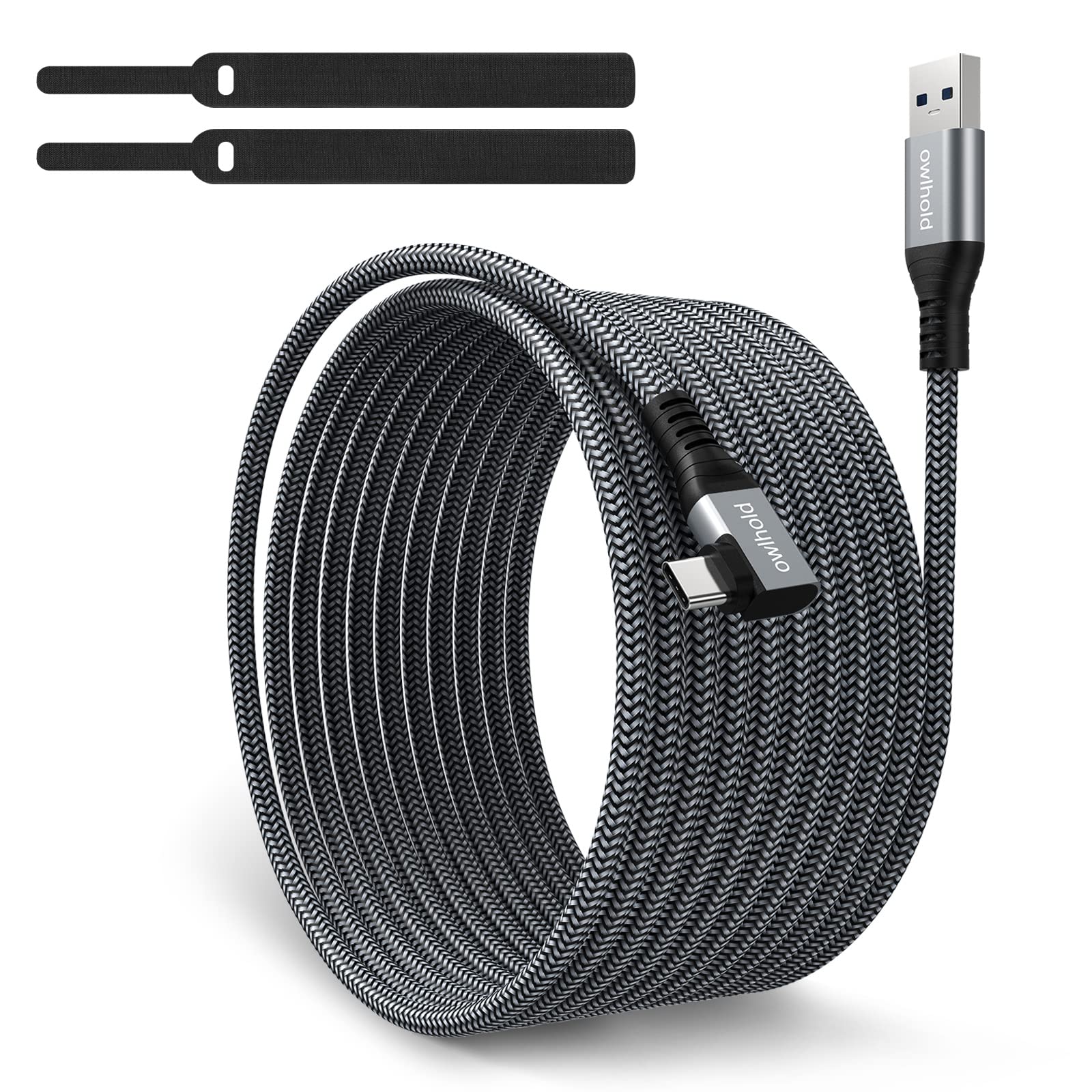 Owlhold 10FT USB3.0 to Type C Braided 90 Degree VR Charging Cable for Oculus Quest 1/2