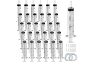 OMAWRF 30Pack 20ml Plastic Syringe Sterile Individual Wrap with Tip Cap&Soft Tube, Measurement and Dispensing Syringe Tools for Science Labs,Liquid Measuring,Feeding Pets,Oil or Glue Applicator (20ml, 30)