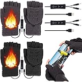 JaGely 2 Pairs USB Heated Gloves for Men and Women, 3 Temp Adjustable Full & Half Fingerless Washable for Work Typing Computer Hiking Indoor Outdoor Heated Gloves for Women