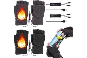 JaGely 2 Pairs USB Heated Gloves for Men and Women, 3 Temp Adjustable Full & Half Fingerless Washable for Work Typing Computer Hiking Indoor Outdoor Heated Gloves for Women