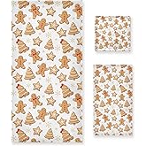 Pfrewn Gingerbread Man Towels Set of 3 Christmas Winter Bathroom Towel Soft Absorbent Bath Hand Towels Washcloth Guest Towel Sets Xmas Holiday Bathroom Decorations