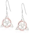 Sterling Silver Celtic Triquetra Knot Triangle Drop Wire Earrings