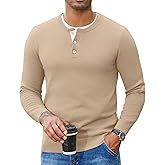 COOFANDY Men's Henley Sweater Long Sleeve Textured Pullover Sweaters Casual Button Crewneck Knit Sweater