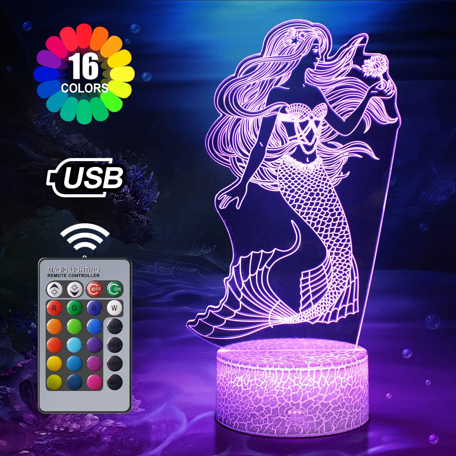 Mermaid Night Light for Kids, Mermaid Toys for Girl, 16 Colours