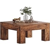 LUMTOK 35" inch Wooden Square Coffee Table for Living Room,Modern Farmhouse | Large Dark Brown Coffee table with Thick Stable Legs,Rustic accent center table with easy clean wooden top for Home
