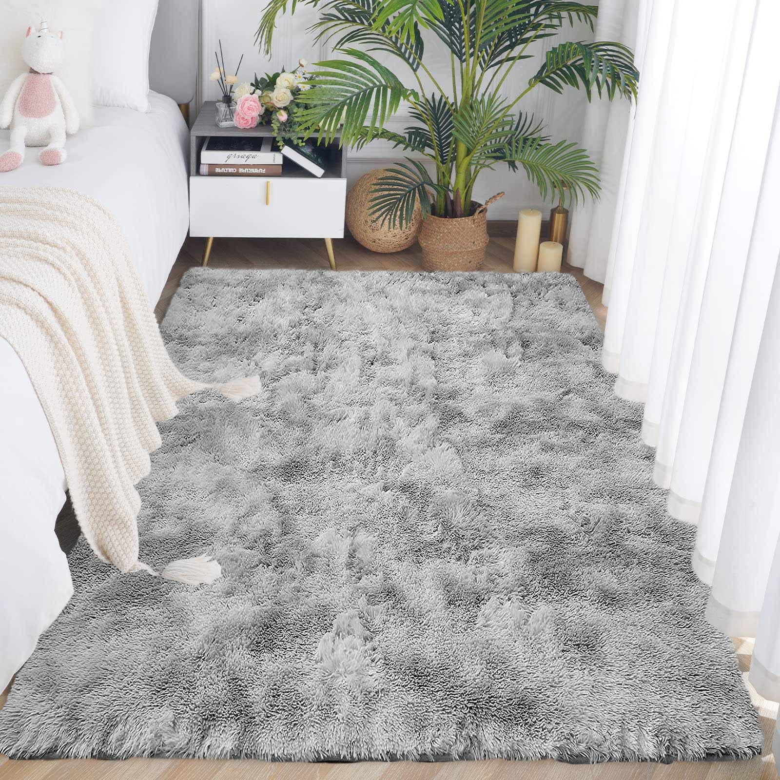 ASIinnsy Area Rugs Soft Fluffy Shaggy Rugs Living Room Grey Large Modern Plush Rug High Pile Non-Slip Bedroom Carpet Floor Mat Nursery Bedside Rug (Grey White, 80 x 200 cm)