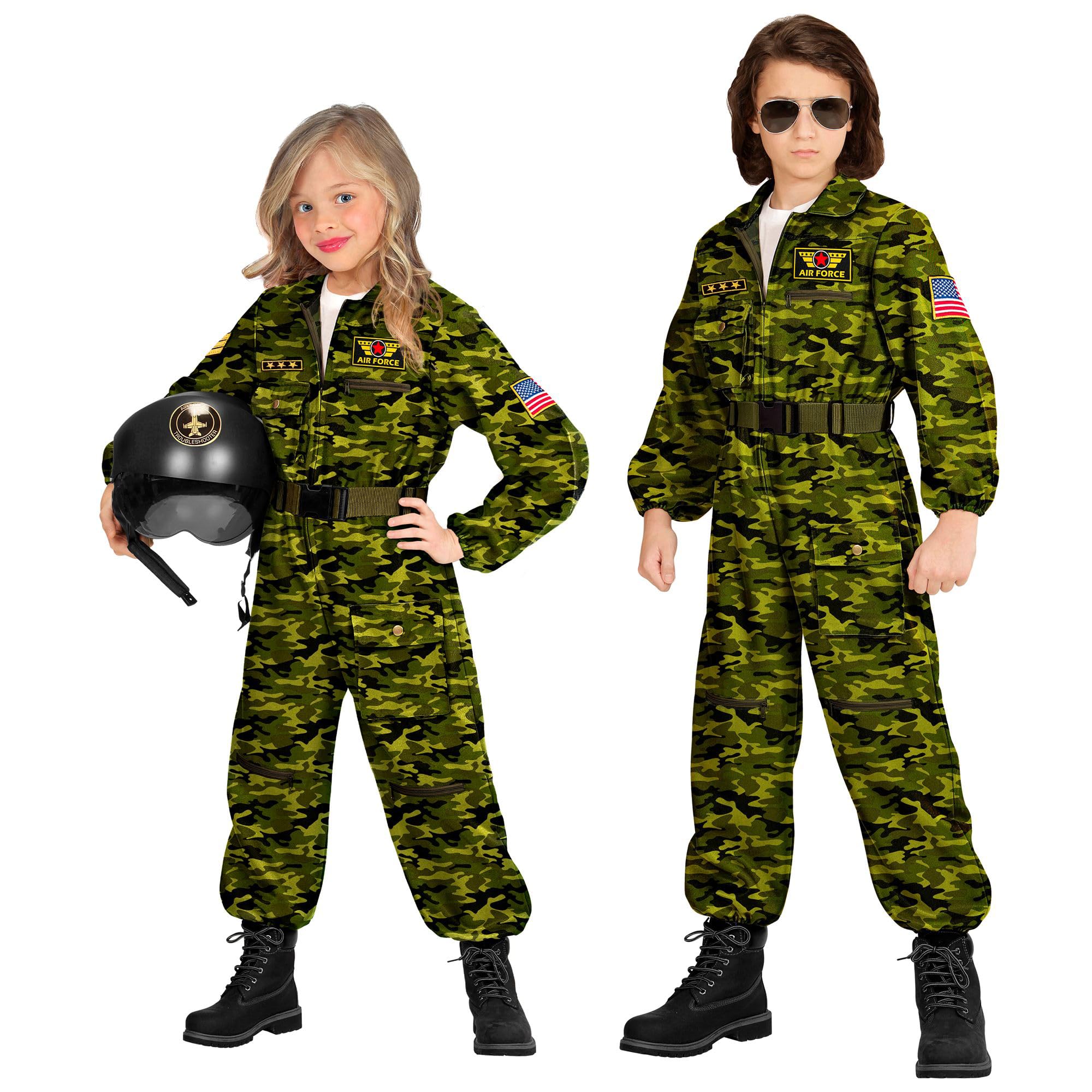 W WIDMANN MILANO Party Fashion - Unisex Child Fighter Jet Pilot Costume, Jumpsuit, Aviation, Soldier, Military, Carnival, Theme Parties, Size 158 cm / 11-13 Years