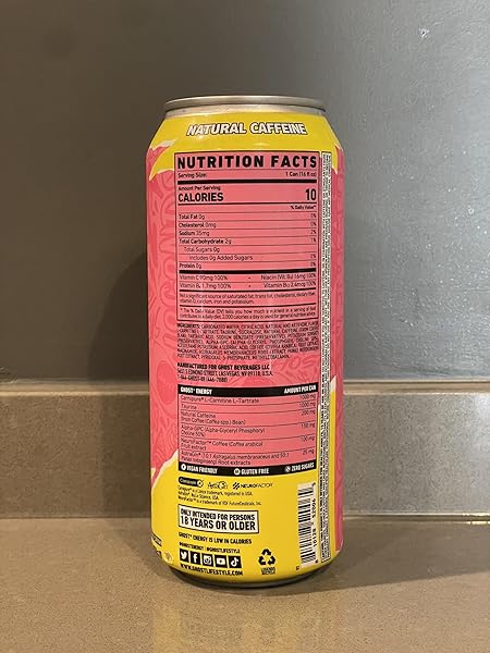 GHOST ENERGY DRINK – SINGLE CAN, SOUR PINK LEMONADE 16OZ – ENERGY & FOCUS & NO ARTIFICIAL COLORS – 200MG NATURAL CAFFEINE, L-CARNITINE & TAURINE – GLUTEN-FREE & VEGAN