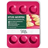 Great Jones Nonstick 12-Cup Muffin Pan (Raspberry) | Non Toxic | Pink Cupcake Pan with Dual-Layer Nonstick Coating | Oven-Saf