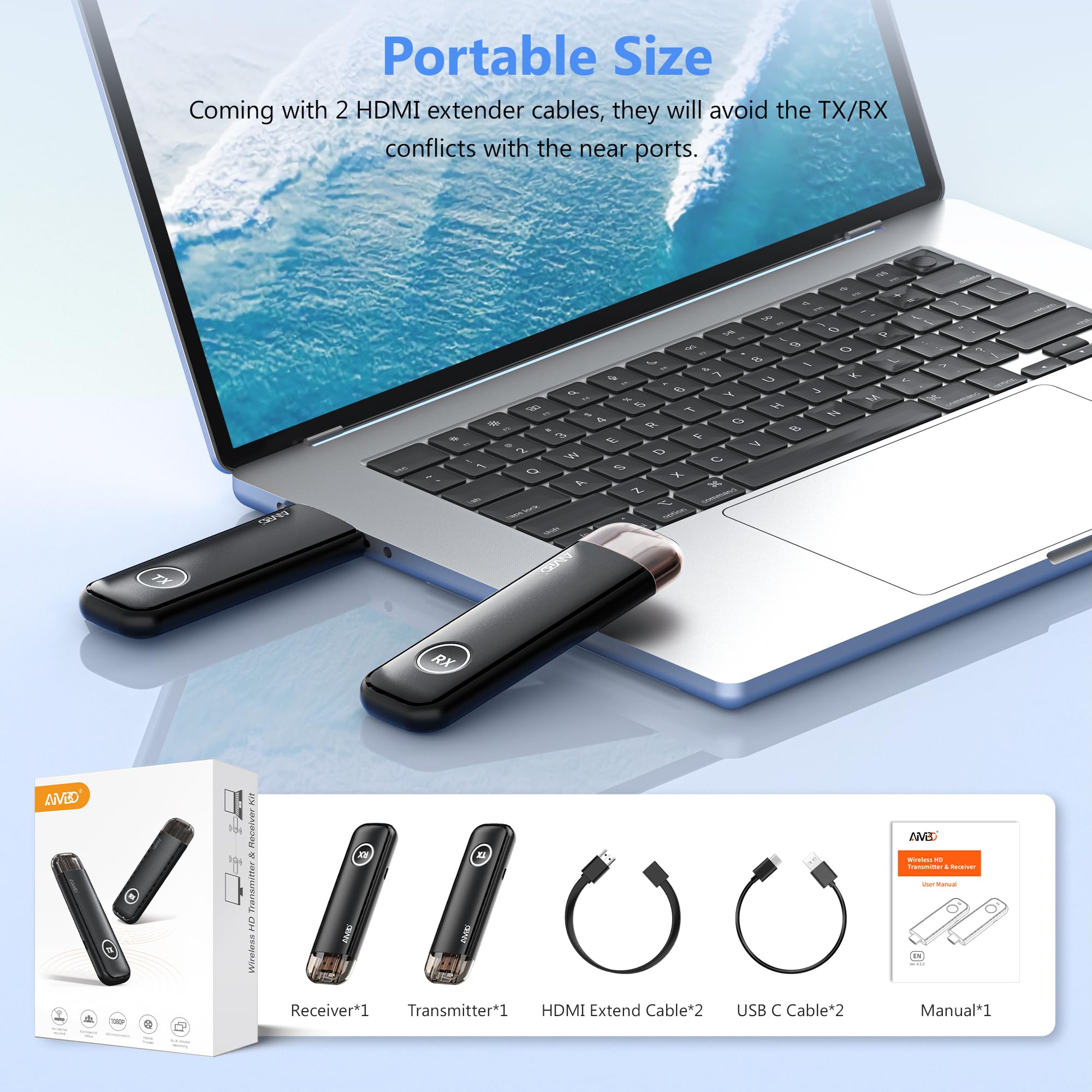 Wireless HDMI Transmitter and Receiver 165ft/50m, 4K Decode 1080P Output, Portable Plug & Play Wireless HDMI Extender Kit for Casting Video from Laptop/TV Box to Monitor/HDTV/Projector